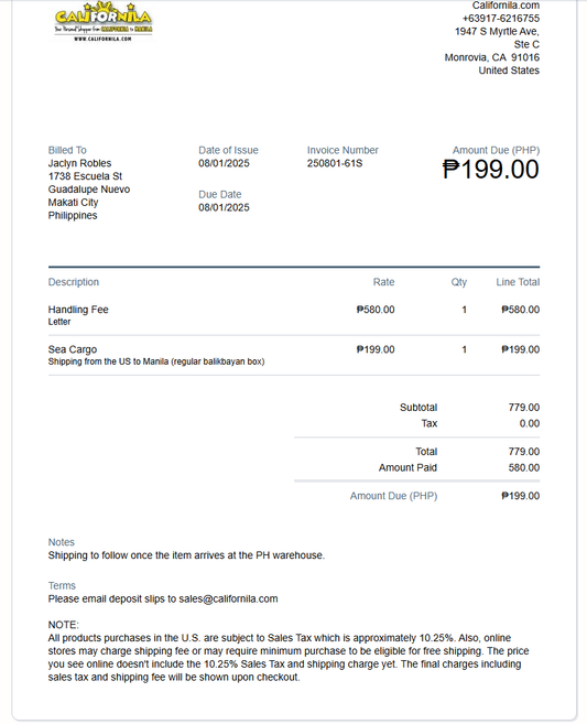 Shipping Payment for Jaclyn