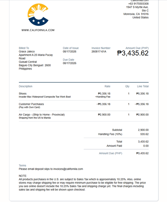 Shipping Payment for Grace