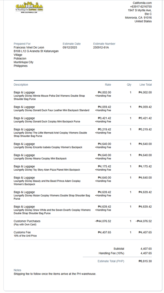 Initial Payment for Francess Vinel