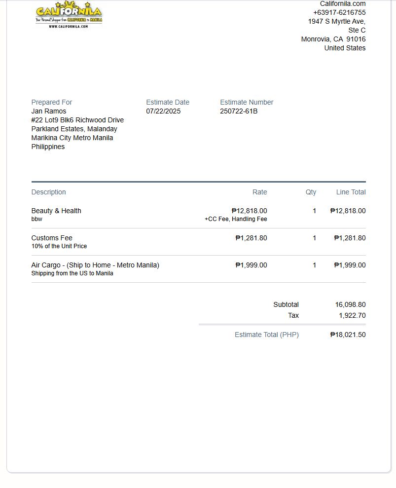 Shipping Payment for Jan