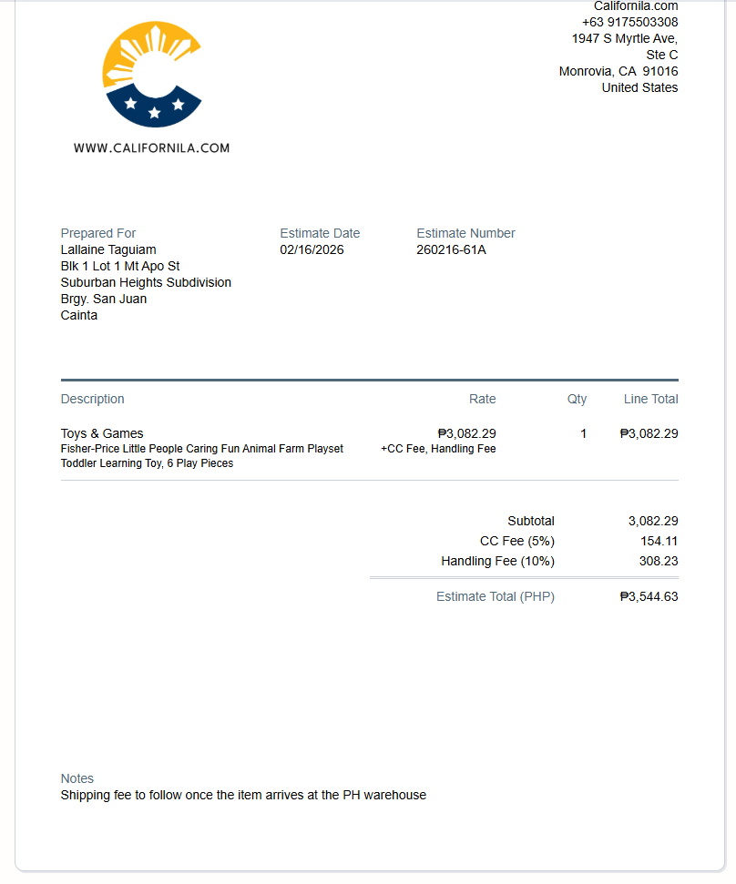 Initial Payment for Lallaine